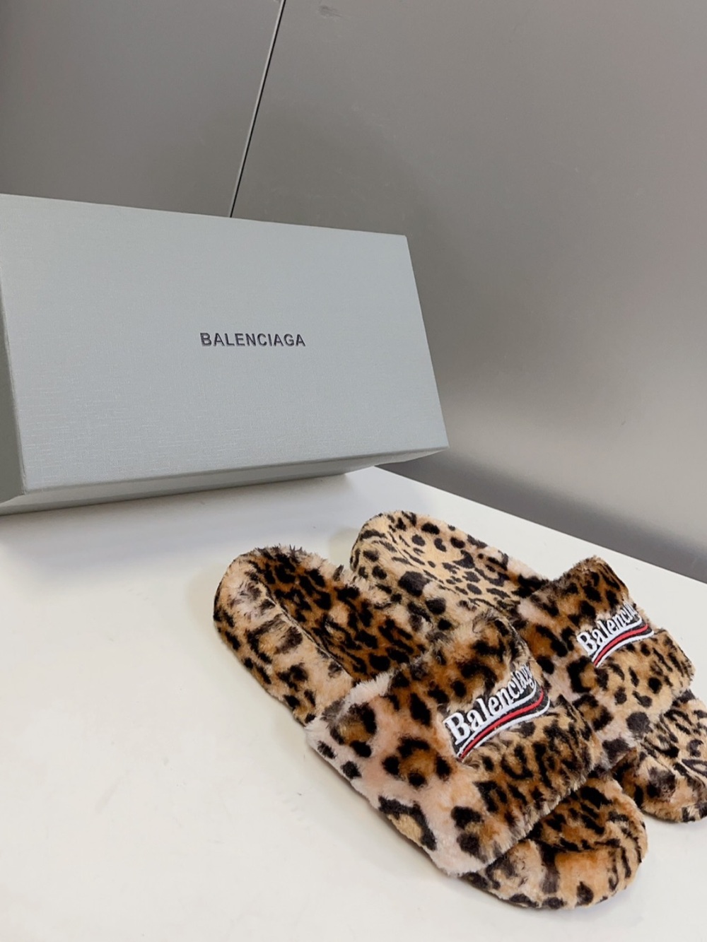 Balenciaga Leopard-Print Faux-Fur Slide Slippers - Brown & Black
